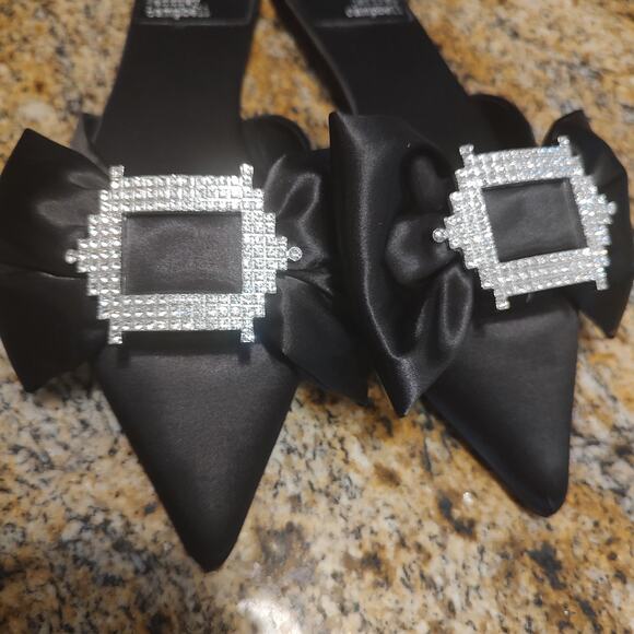 Jeffrey Campbell Black Satin Rhinestone Slip-On Mules Size 8.5 - Picture 3 of 12